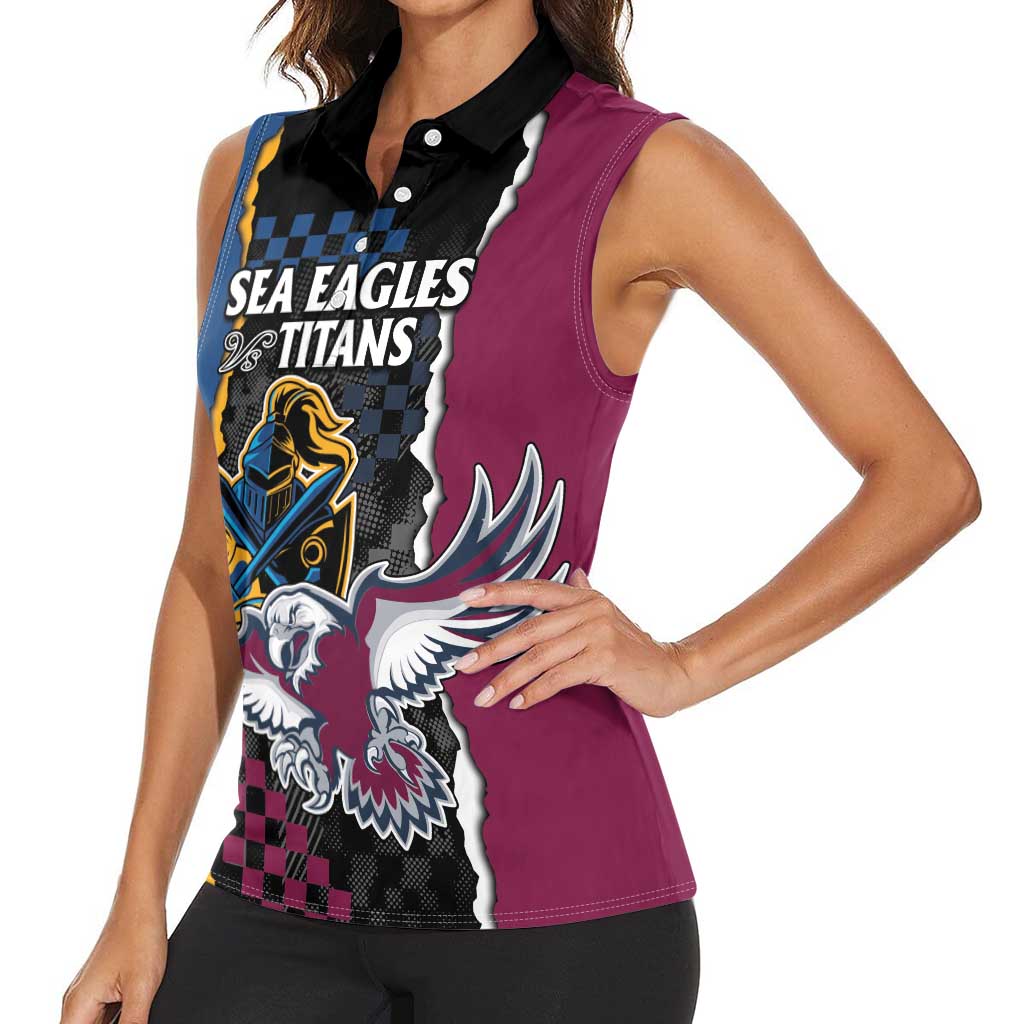 Titans and Manly Eagle Women Sleeveless Polo Shirt Rugby Together Sporty Style