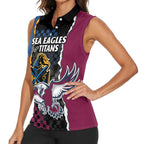 Titans and Manly Eagle Women Sleeveless Polo Shirt Rugby Together Sporty Style