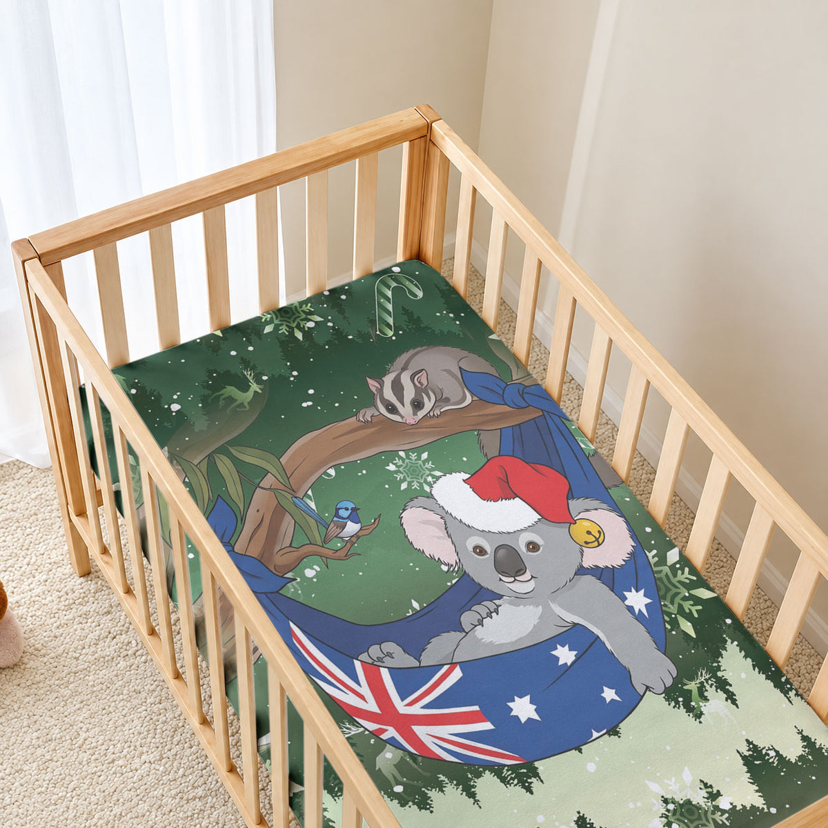 Aussie Festive Koala Christmas Baby Bed Cover Koala-ty Time Flag Hammock Green Style