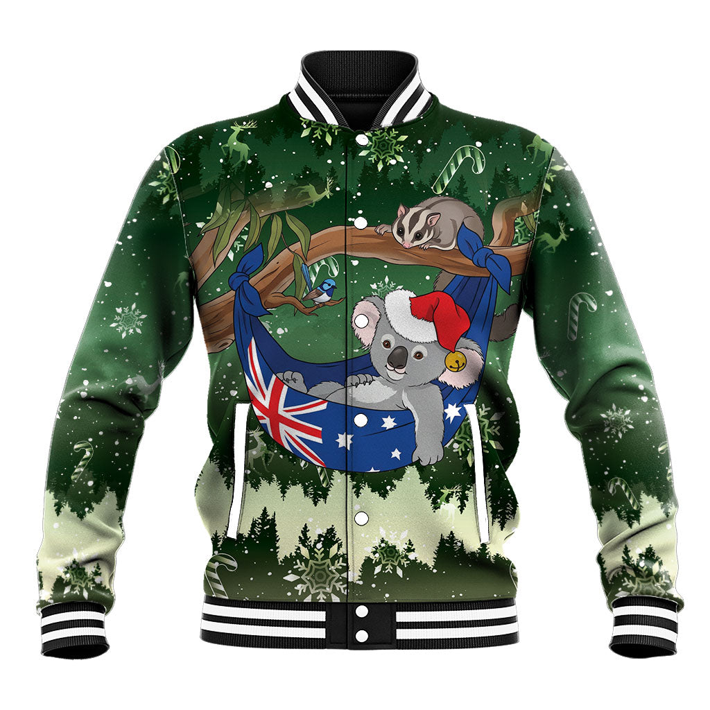 Aussie Festive Koala Christmas Baseball Jacket Koala-ty Time Flag Hammock Green Style