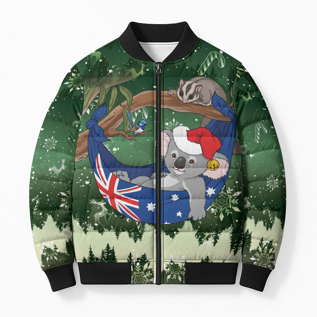 Aussie Festive Koala Christmas Bomber Puffer Jacket Koala-ty Time Flag Hammock Green Style