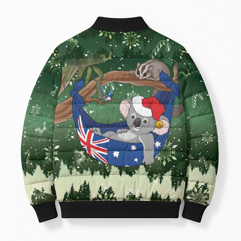 Aussie Festive Koala Christmas Bomber Puffer Jacket Koala-ty Time Flag Hammock Green Style
