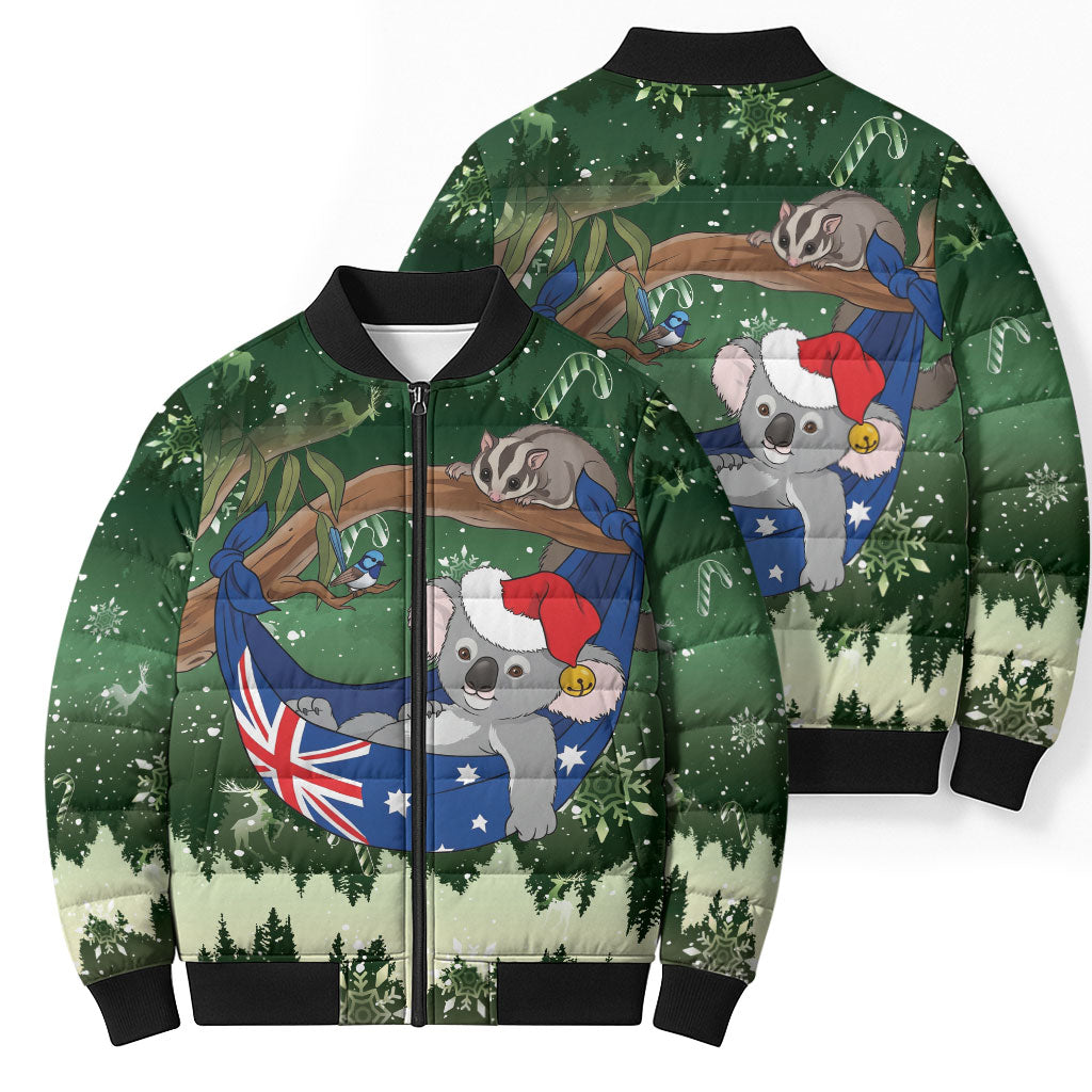 Aussie Festive Koala Christmas Bomber Puffer Jacket Koala-ty Time Flag Hammock Green Style