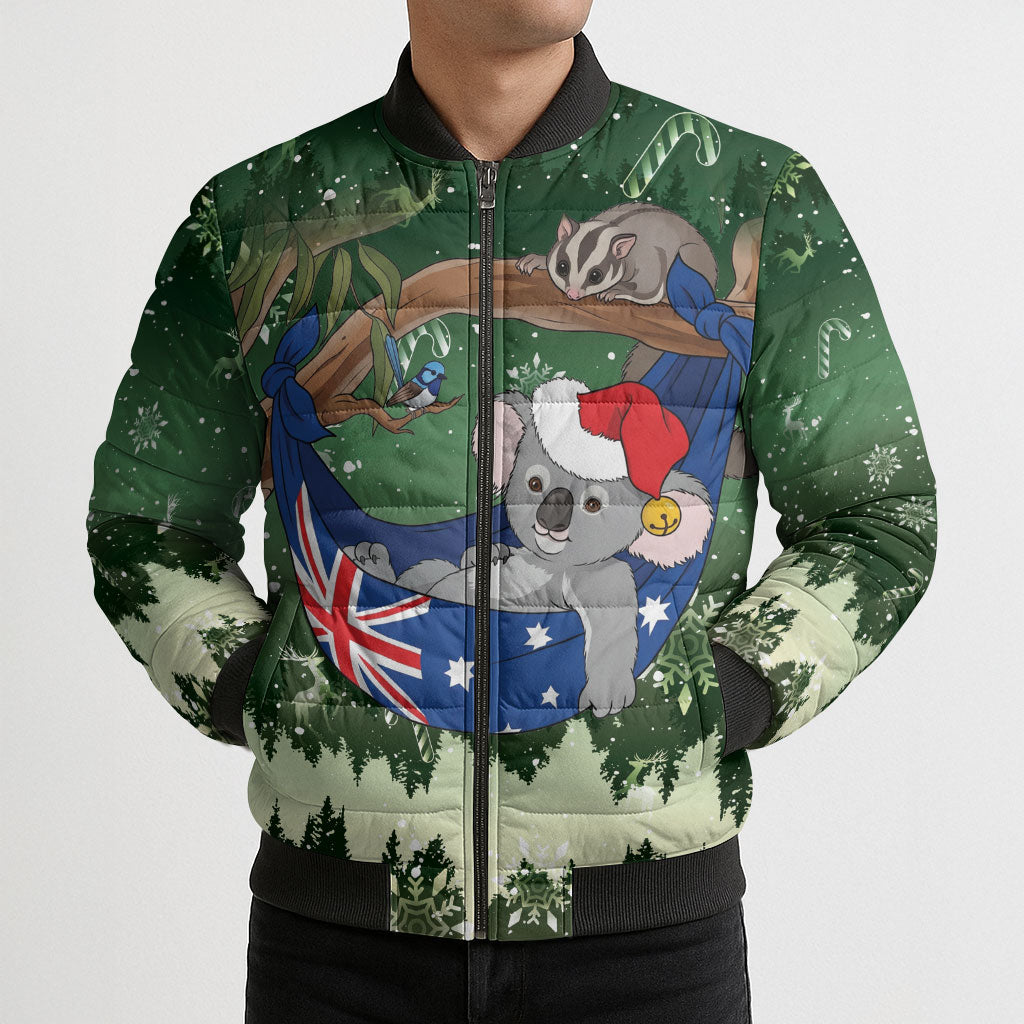 Aussie Festive Koala Christmas Bomber Puffer Jacket Koala-ty Time Flag Hammock Green Style