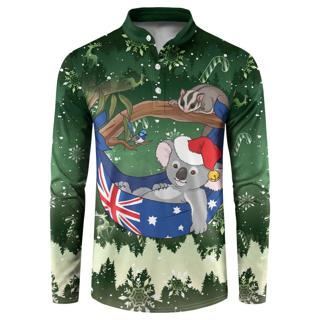 Aussie Festive Koala Christmas Button Sweatshirt Koala-ty Time Flag Hammock Green Style