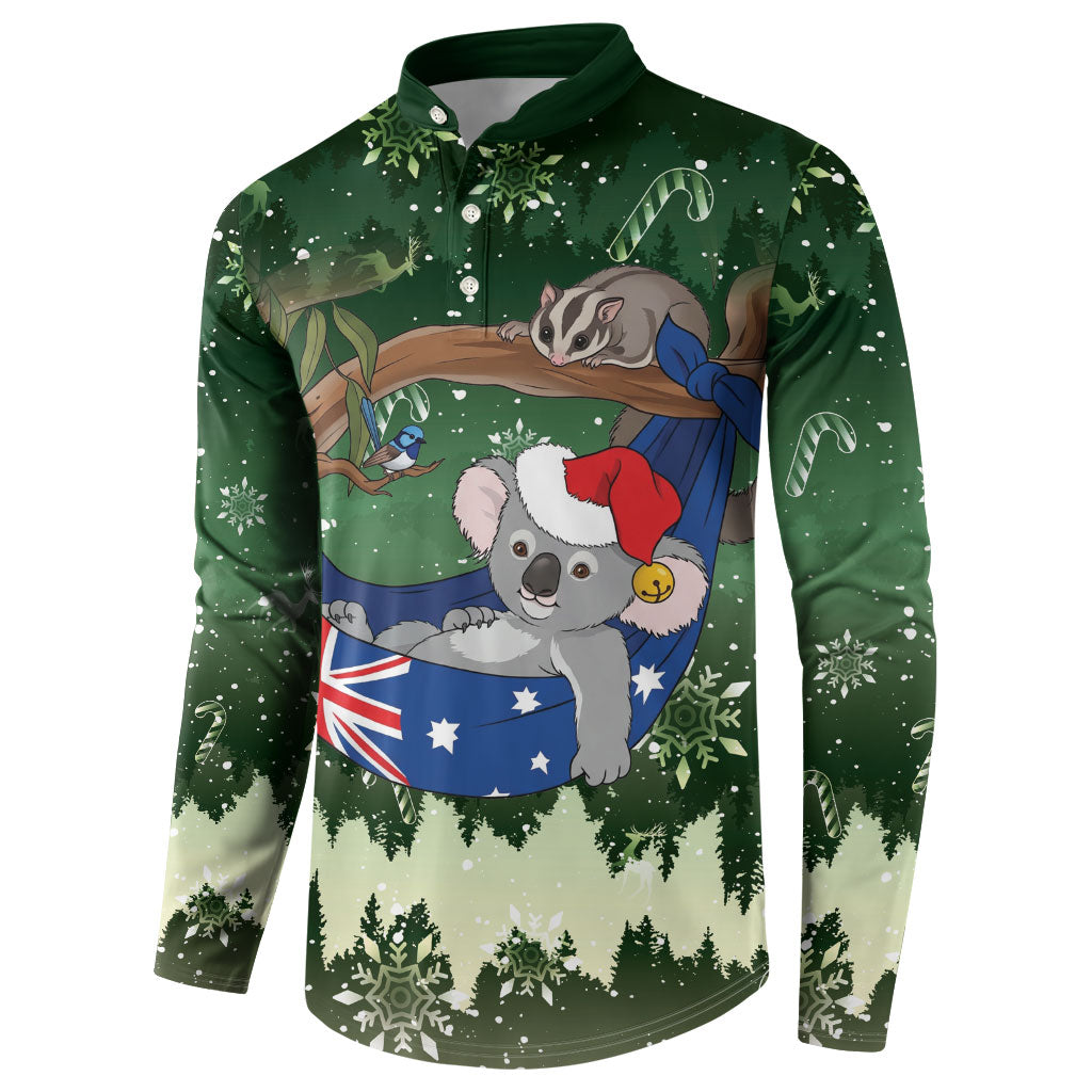 Aussie Festive Koala Christmas Button Sweatshirt Koala-ty Time Flag Hammock Green Style
