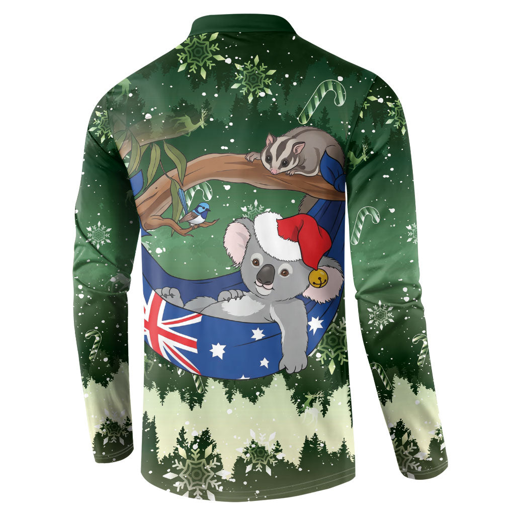 Aussie Festive Koala Christmas Button Sweatshirt Koala-ty Time Flag Hammock Green Style