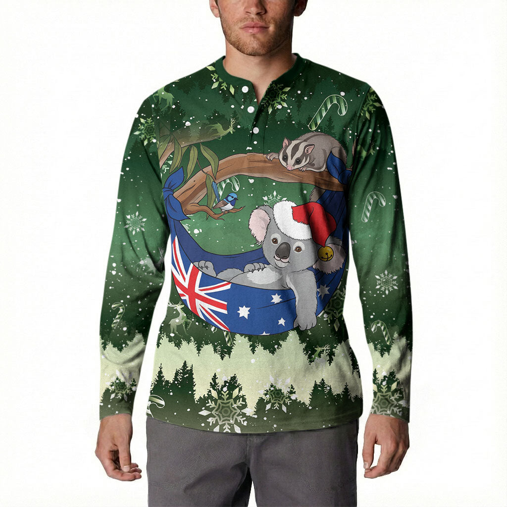 Aussie Festive Koala Christmas Button Sweatshirt Koala-ty Time Flag Hammock Green Style