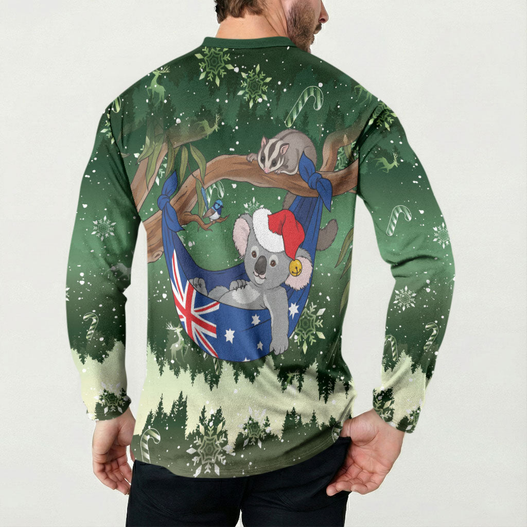 Aussie Festive Koala Christmas Button Sweatshirt Koala-ty Time Flag Hammock Green Style