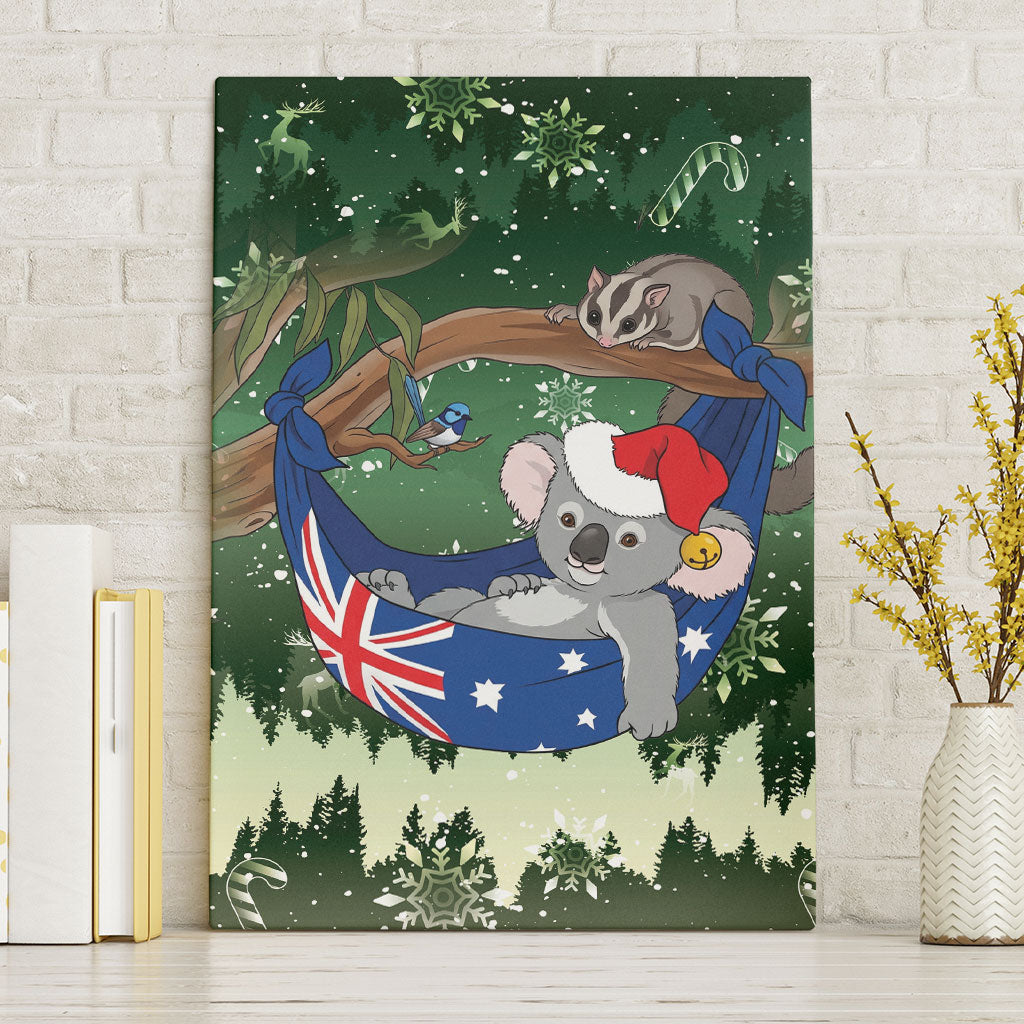 Aussie Festive Koala Christmas Canvas Wall Art Koala-ty Time Flag Hammock Green Style