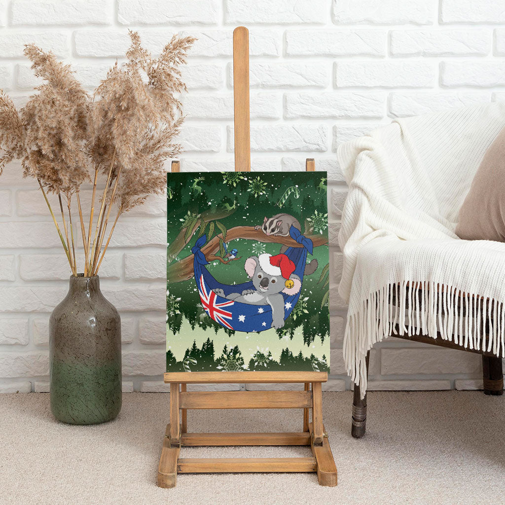 Aussie Festive Koala Christmas Canvas Wall Art Koala-ty Time Flag Hammock Green Style
