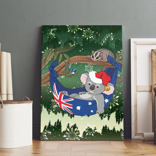 Aussie Festive Koala Christmas Canvas Wall Art Koala-ty Time Flag Hammock Green Style