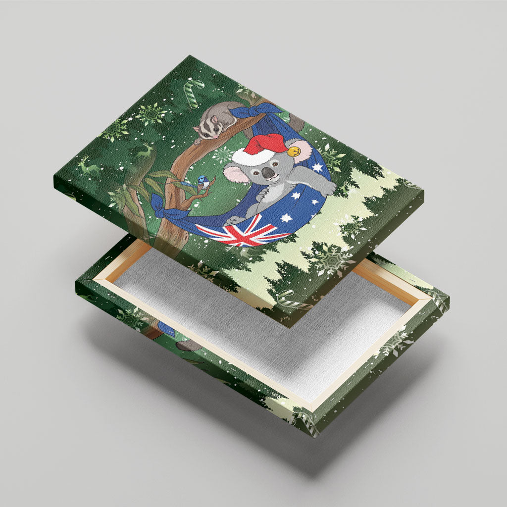 Aussie Festive Koala Christmas Canvas Wall Art Koala-ty Time Flag Hammock Green Style