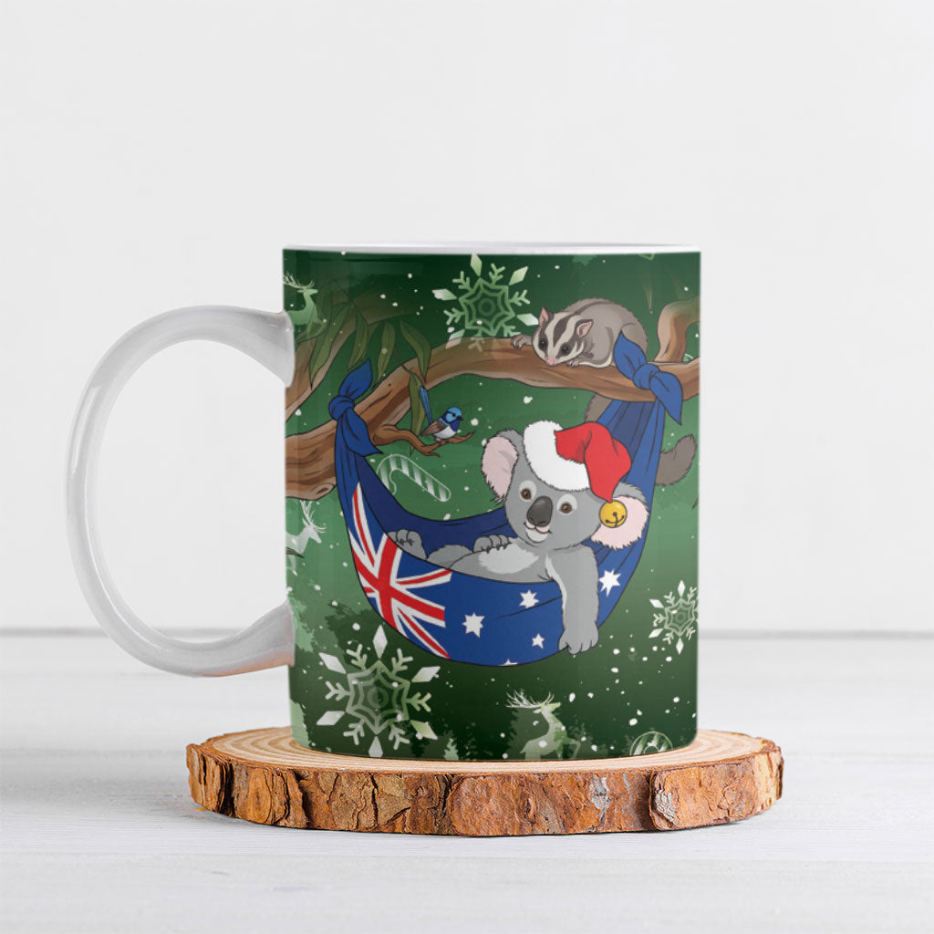 Aussie Festive Koala Christmas Ceramic Mug Koala-ty Time Flag Hammock Green Style