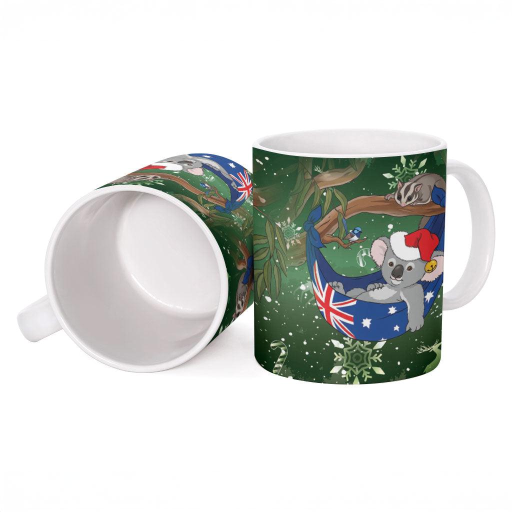 Aussie Festive Koala Christmas Ceramic Mug Koala-ty Time Flag Hammock Green Style
