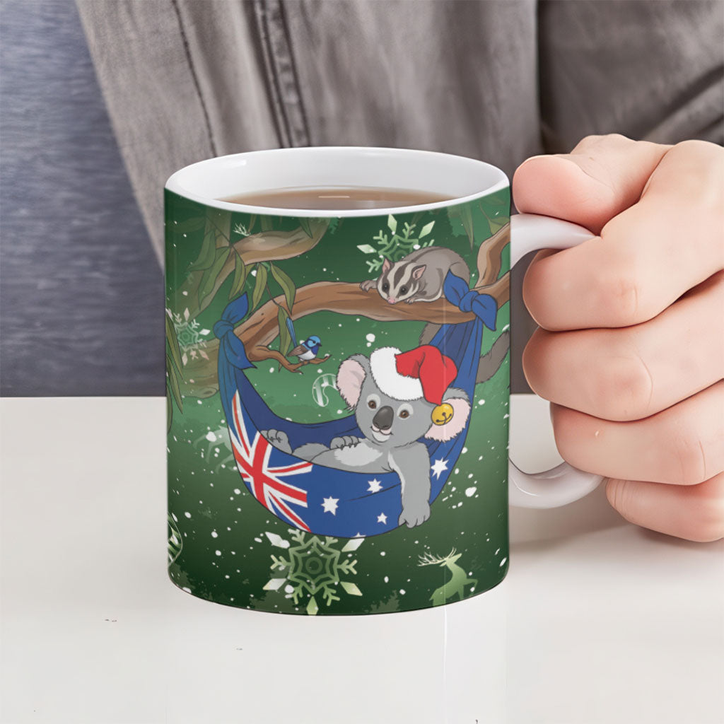 Aussie Festive Koala Christmas Ceramic Mug Koala-ty Time Flag Hammock Green Style