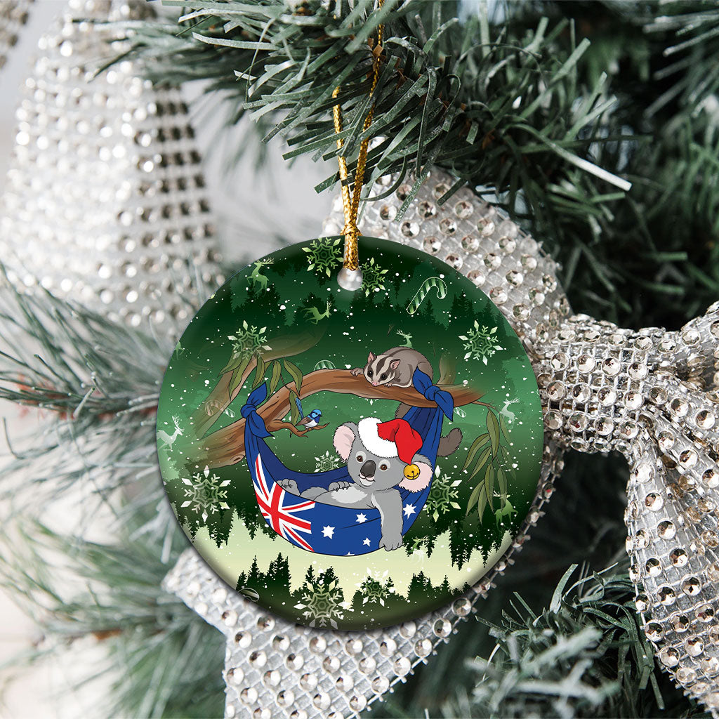Aussie Festive Koala Christmas Ceramic Ornament Koala-ty Time Flag Hammock Green Style