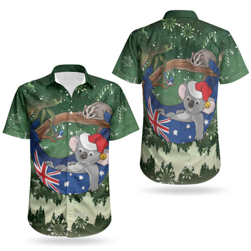 Aussie Festive Koala Christmas Couples Matching Mermaid Dress and Hawaiian Shirt Koala-ty Time Flag Hammock Green Style