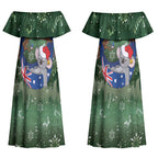 Aussie Festive Koala Christmas Couples Matching Off Shoulder Maxi Dress and Long Sleeve Button Shirt Koala-ty Time Flag Hammock Green Style