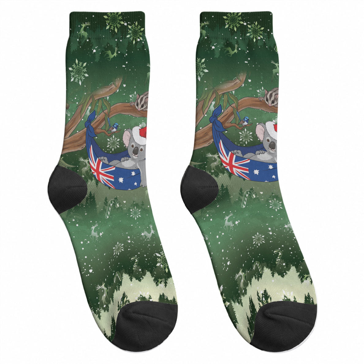Aussie Festive Koala Christmas Crew Socks Koala-ty Time Flag Hammock Green Style
