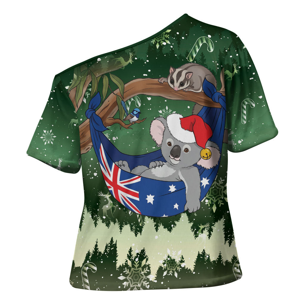Aussie Festive Koala Christmas Cross Shoulder Shirt Koala-ty Time Flag Hammock Green Style