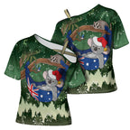 Aussie Festive Koala Christmas Cross Shoulder Shirt Koala-ty Time Flag Hammock Green Style