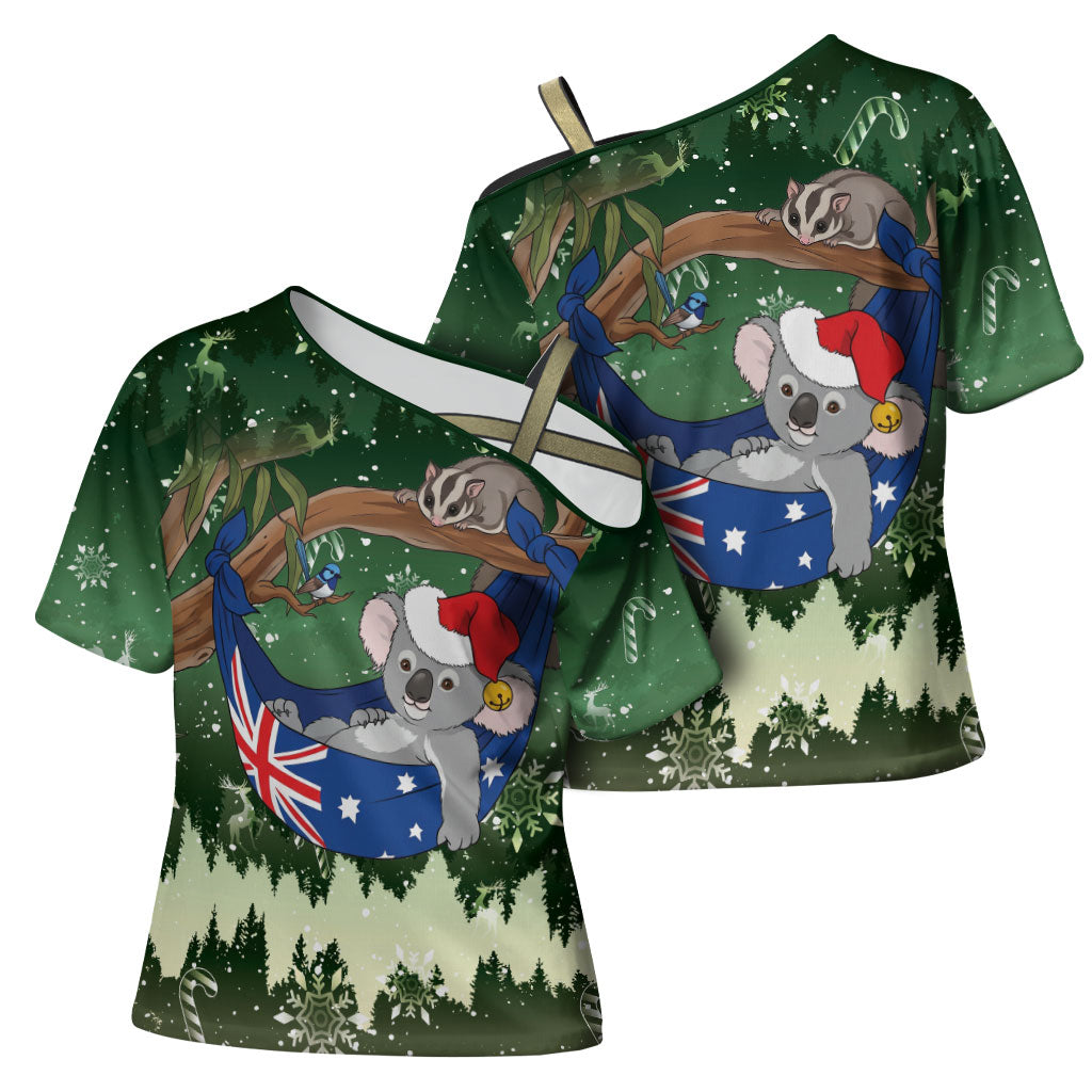 Aussie Festive Koala Christmas Cross Shoulder Shirt Koala-ty Time Flag Hammock Green Style