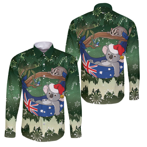 Aussie Festive Koala Christmas Family Matching Mermaid Dress and Hawaiian Shirt Koala-ty Time Flag Hammock Green Style