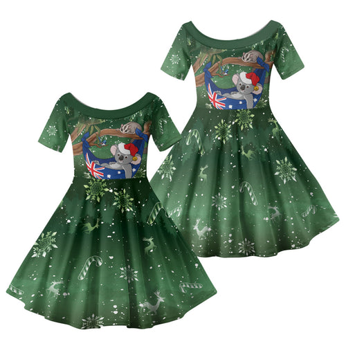 Aussie Festive Koala Christmas Family Matching Puletasi and Hawaiian Shirt Koala-ty Time Flag Hammock Green Style