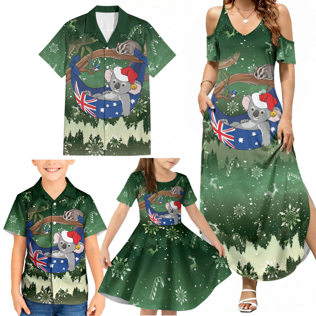 Aussie Festive Koala Christmas Family Matching Summer Maxi Dress and Hawaiian Shirt Koala-ty Time Flag Hammock Green Style