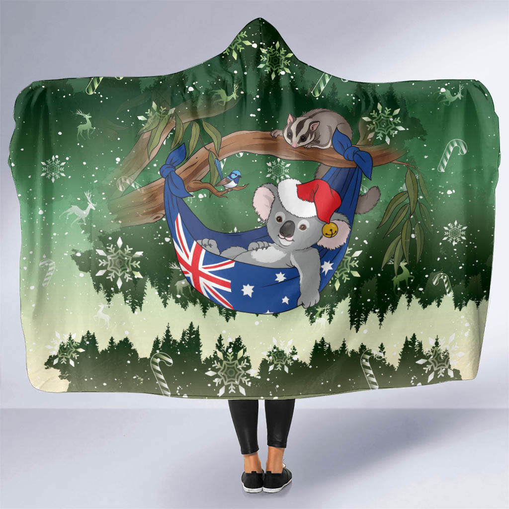 Aussie Festive Koala Christmas Hooded Blanket Koala-ty Time Flag Hammock Green Style
