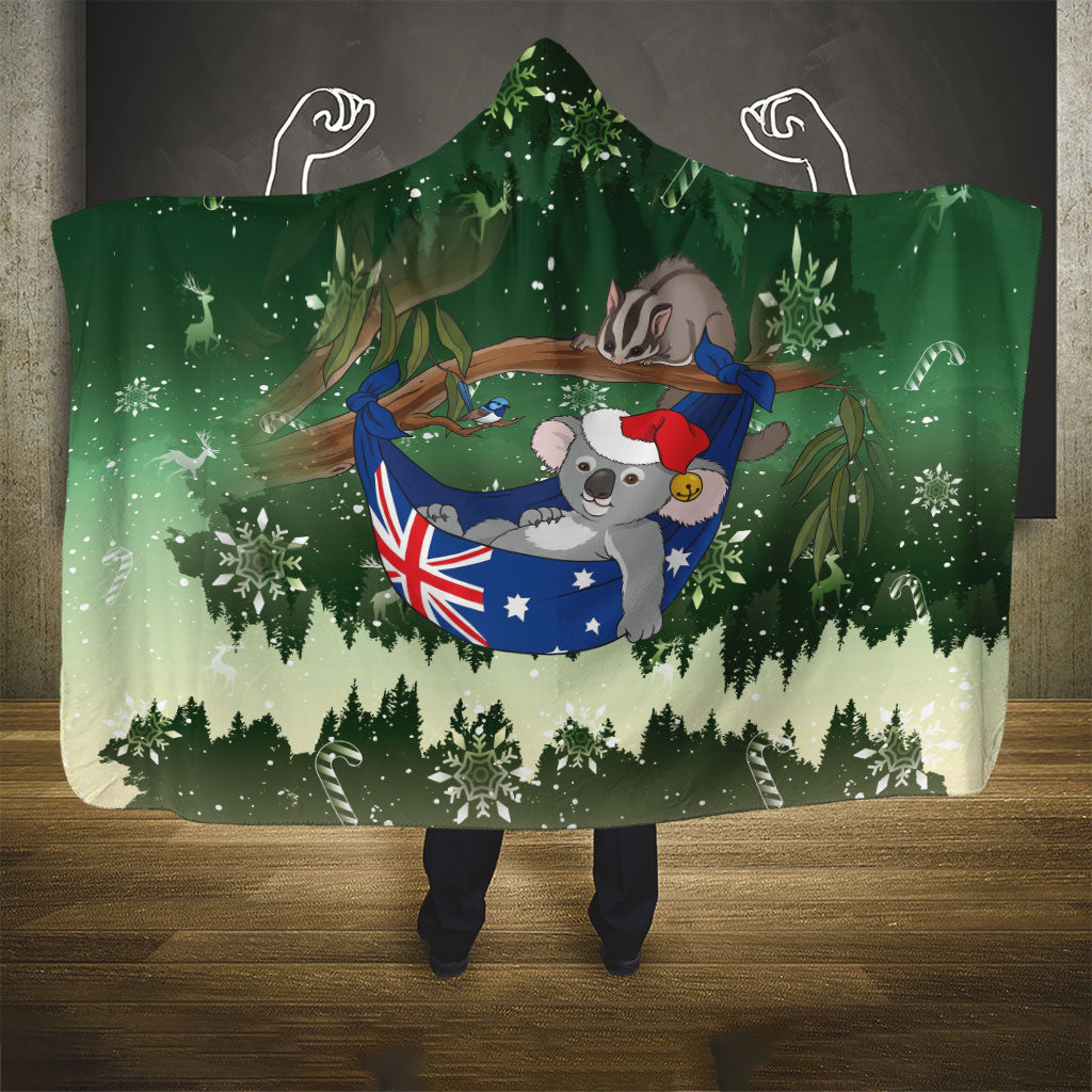 Aussie Festive Koala Christmas Hooded Blanket Koala-ty Time Flag Hammock Green Style