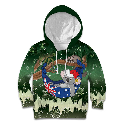 Aussie Festive Koala Christmas Kid Hoodie Koala-ty Time Flag Hammock Green Style