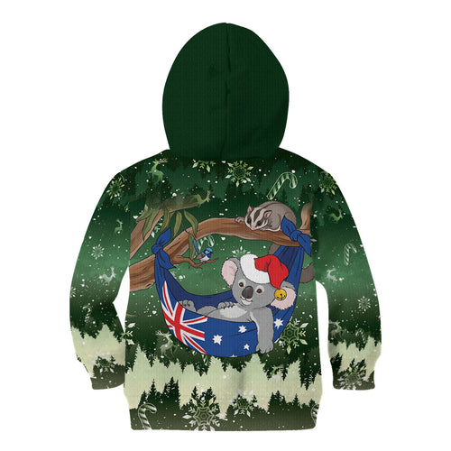 Aussie Festive Koala Christmas Kid Hoodie Koala-ty Time Flag Hammock Green Style