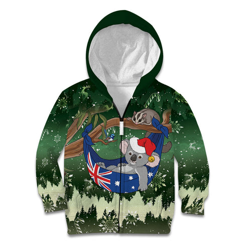 Aussie Festive Koala Christmas Kid Hoodie Koala-ty Time Flag Hammock Green Style