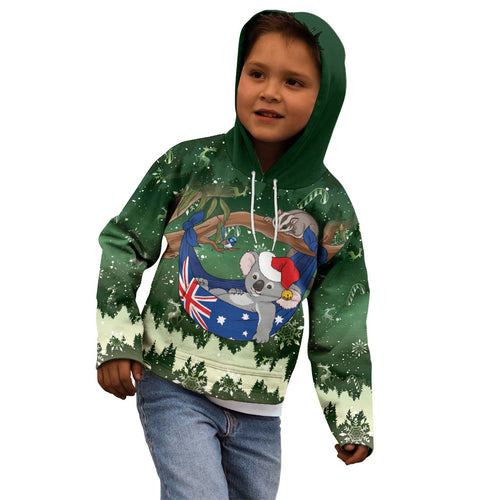 Aussie Festive Koala Christmas Kid Hoodie Koala-ty Time Flag Hammock Green Style