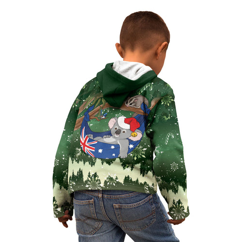 Aussie Festive Koala Christmas Kid Hoodie Koala-ty Time Flag Hammock Green Style