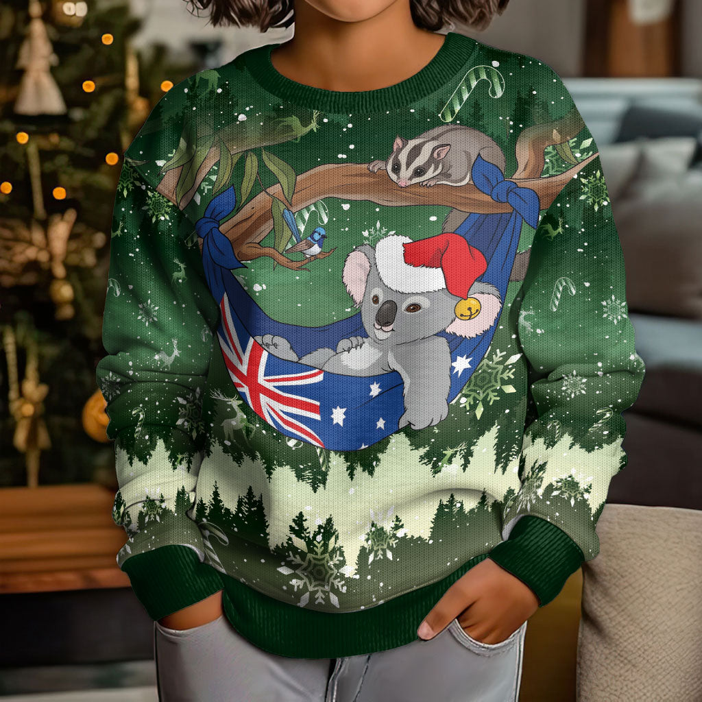 Aussie Festive Koala Christmas Kid Ugly Christmas Sweater Koala-ty Time Flag Hammock Green Style