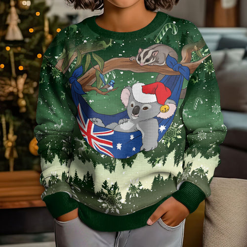 Aussie Festive Koala Christmas Kid Ugly Christmas Sweater Koala-ty Time Flag Hammock Green Style