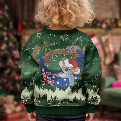 Aussie Festive Koala Christmas Kid Ugly Christmas Sweater Koala-ty Time Flag Hammock Green Style