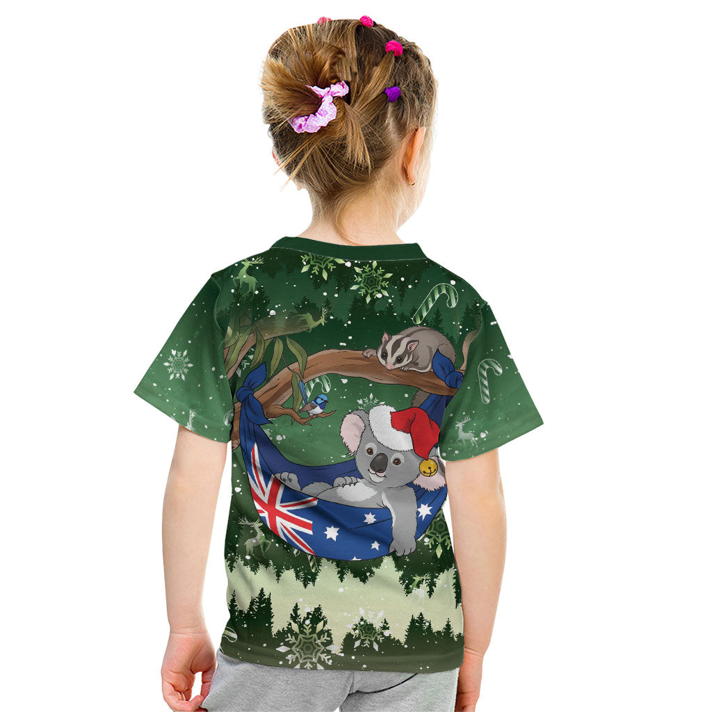 Aussie Festive Koala Christmas Kid T Shirt Koala-ty Time Flag Hammock Green Style