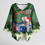 Aussie Festive Koala Christmas Kimono Sleeve Blouse Koala-ty Time Flag Hammock Green Style