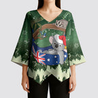 Aussie Festive Koala Christmas Kimono Sleeve Blouse Koala-ty Time Flag Hammock Green Style