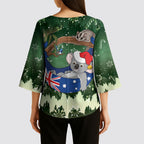 Aussie Festive Koala Christmas Kimono Sleeve Blouse Koala-ty Time Flag Hammock Green Style