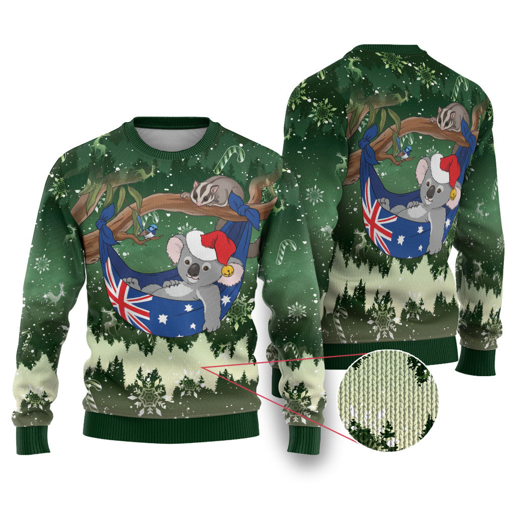 Aussie Festive Koala Christmas Ugly Christmas Sweater Koala-ty Time Flag Hammock Green Style