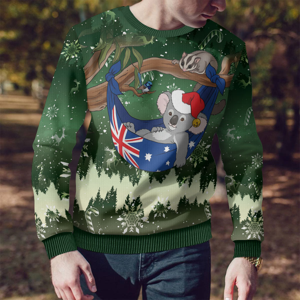 Aussie Festive Koala Christmas Ugly Christmas Sweater Koala-ty Time Flag Hammock Green Style