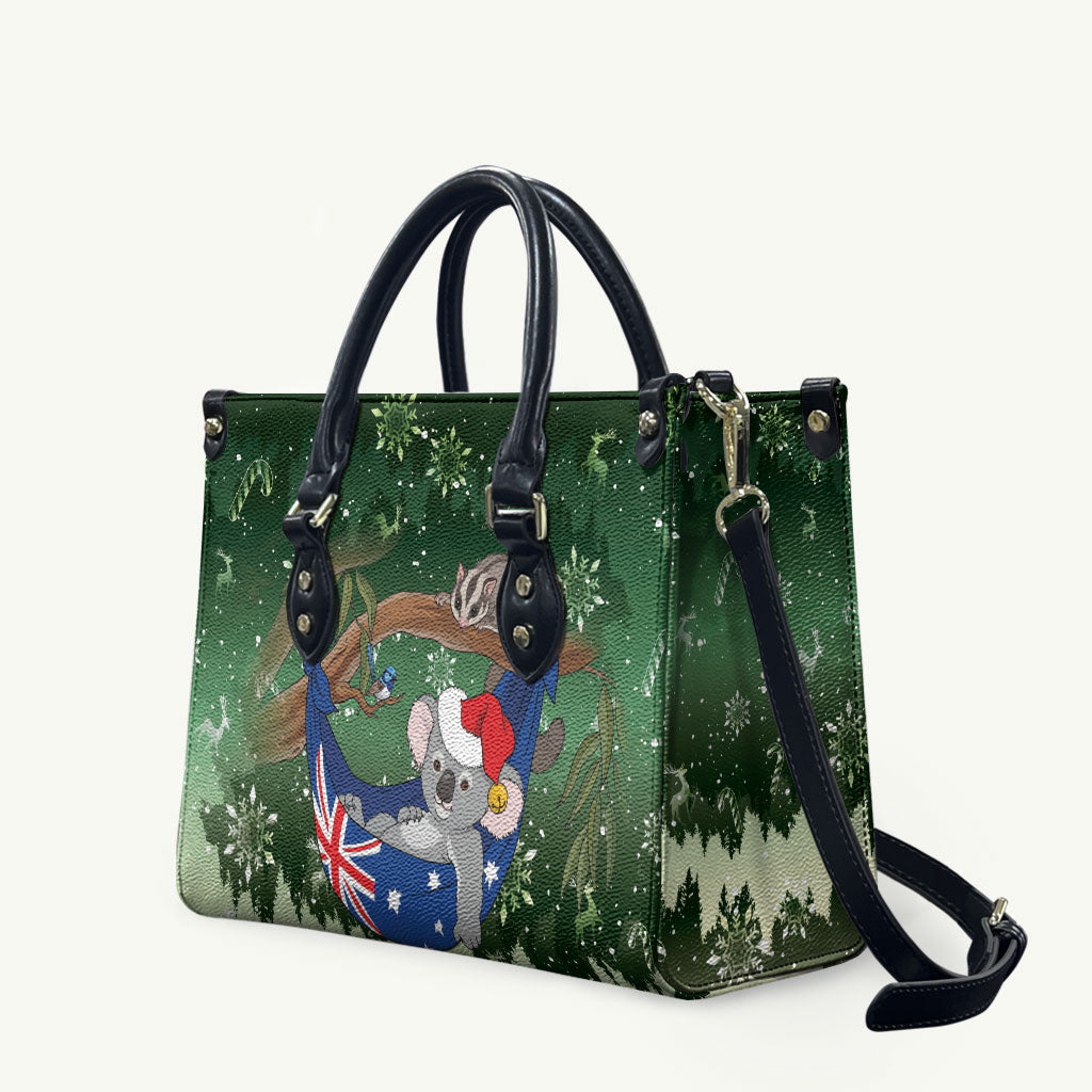 Aussie Festive Koala Christmas Leather Bag Koala-ty Time Flag Hammock Green Style