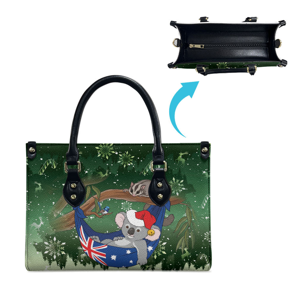Aussie Festive Koala Christmas Leather Bag Koala-ty Time Flag Hammock Green Style