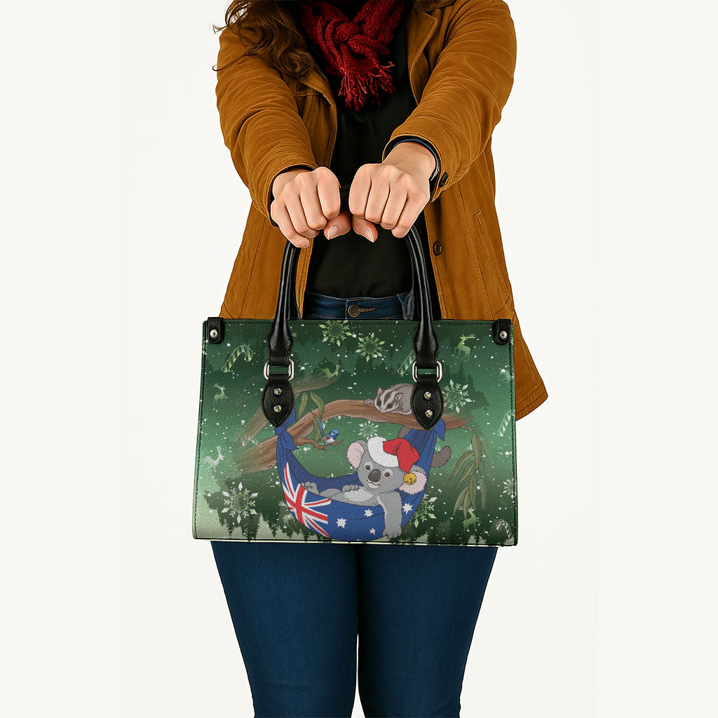 Aussie Festive Koala Christmas Leather Bag Koala-ty Time Flag Hammock Green Style