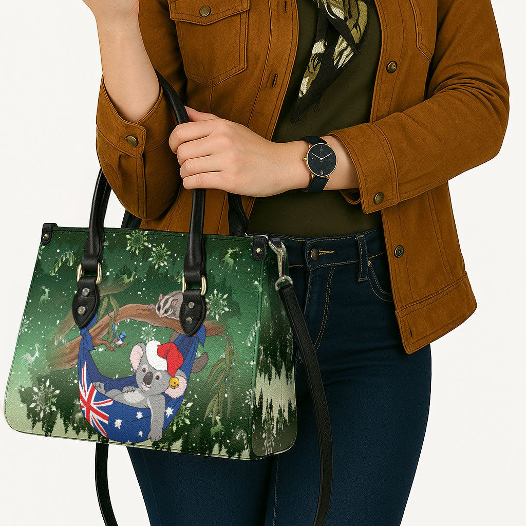 Aussie Festive Koala Christmas Leather Bag Koala-ty Time Flag Hammock Green Style